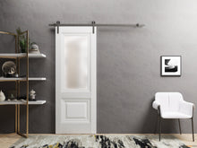 Load image into Gallery viewer, Lucia 8822 White Silk Barn Door with Frosted Glass and Silver Rail