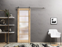 Load image into Gallery viewer, Quadro 4002 Oak Barn Door with Frosted Glass and Silver Rail