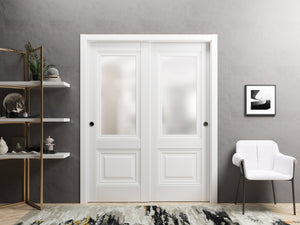 Lucia 8822 White Silk Barn Door Slab with Frosted Glass