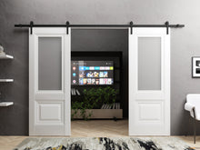 Load image into Gallery viewer, Lucia 8822 White Silk Double Barn Door with Frosted Glass and Black Rail