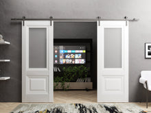 Load image into Gallery viewer, Lucia 8822 White Silk Double Barn Door with Frosted Glass and Silver Rail