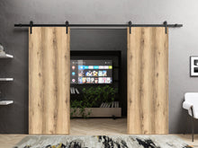 Load image into Gallery viewer, Planum 0010 Oak Double Barn Door and Black Rail
