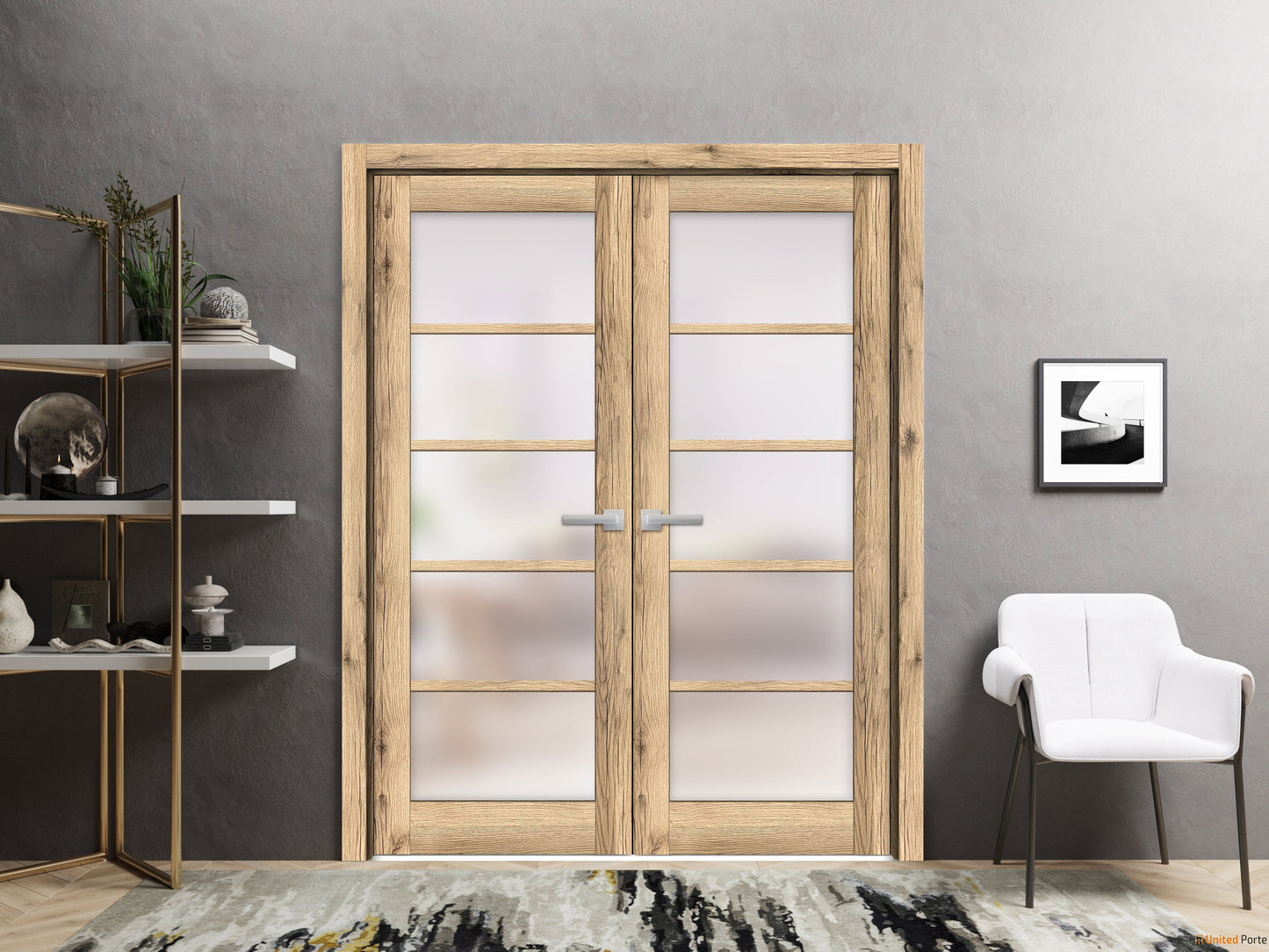 Quadro 4002 Oak Barn Door Slab with Frosted Glass
