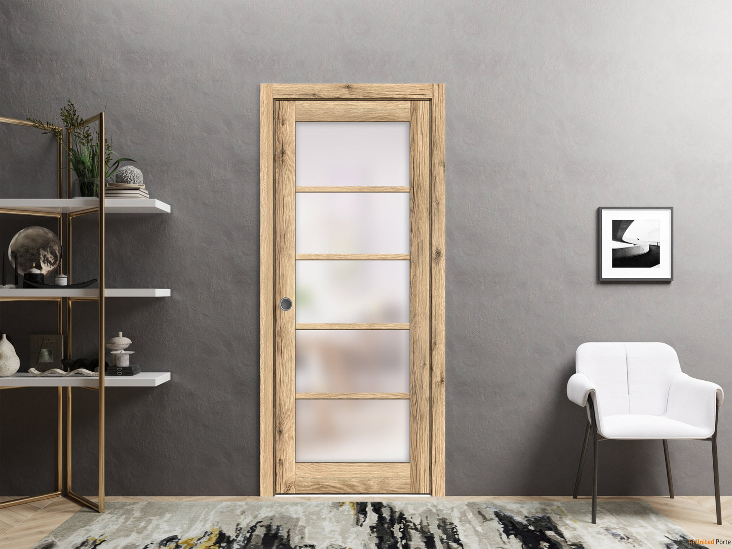 Quadro 4002 Oak Barn Door Slab with Frosted Glass