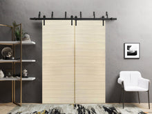Load image into Gallery viewer, Planum 0010 Natural Veneer Double Barn Door and Black Bypass Rail