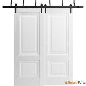 Lucia 8831 White Silk Double Barn Door and Black Bypass Rail