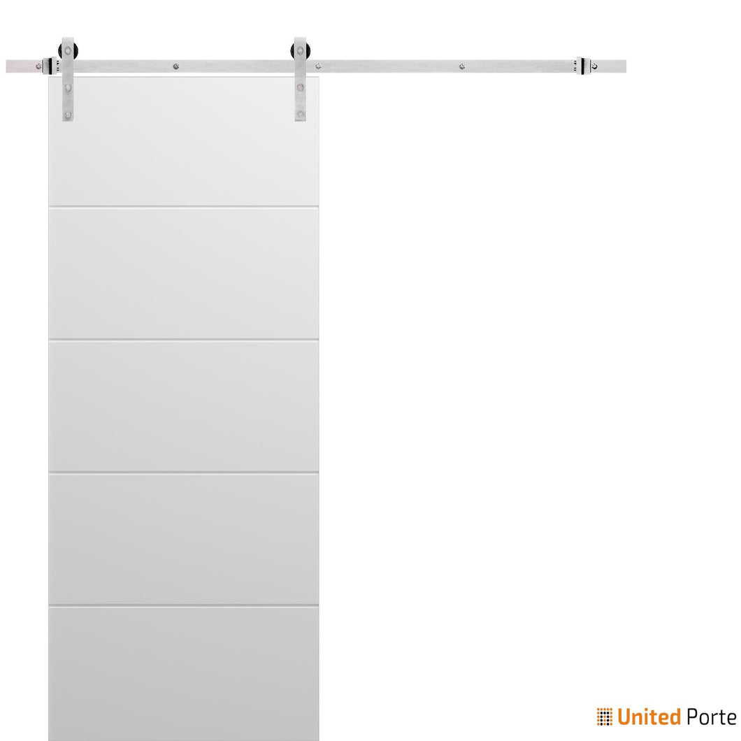 Planum 0770 Painted White Matte Barn Door and Silver Rail