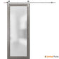Planum 2102 Ginger Ash Barn Door with Frosted Glass and Silver Rail