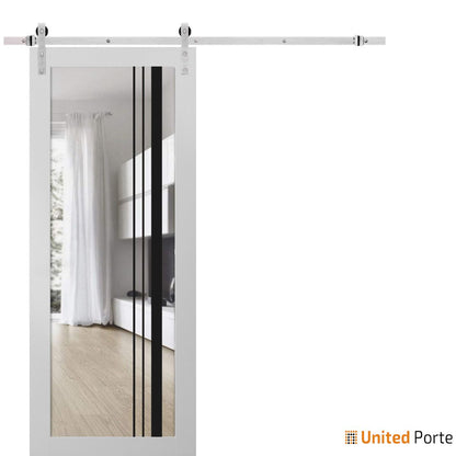 Lucia 2566 White Silk Barn Door with Clear Glass and Silver Rail