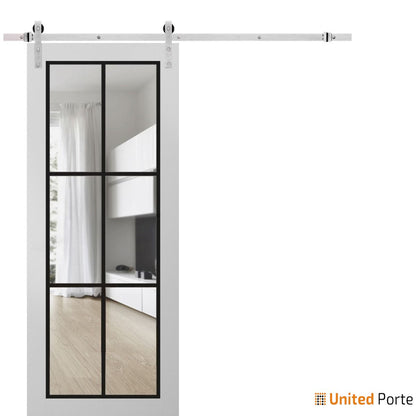 Lucia 2366 White Silk Barn Door with Clear Glass and Silver Rail
