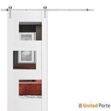 Load image into Gallery viewer, Sete 6999 White Silk Barn Door with Mirror and Silver Rail