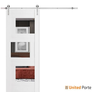 Sete 6999 White Silk Barn Door with Mirror and Silver Rail