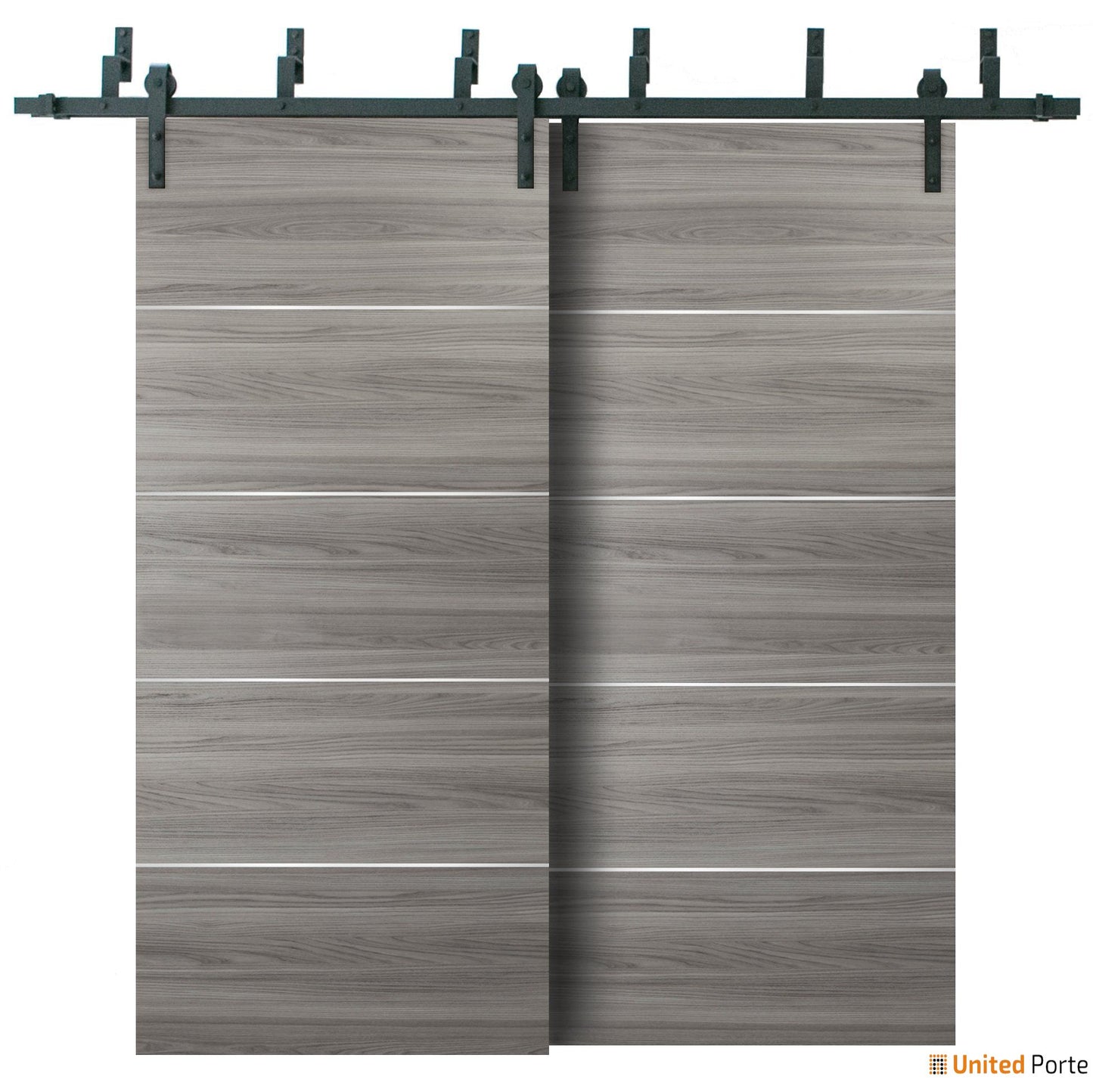 Planum 0020 Ginger Ash Double Barn Door and Black Bypass Rail