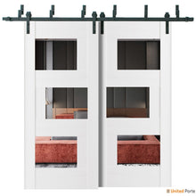 Load image into Gallery viewer, Sete 6999 White Silk Double Barn Door with Mirror Glass and Black Bypass Rail