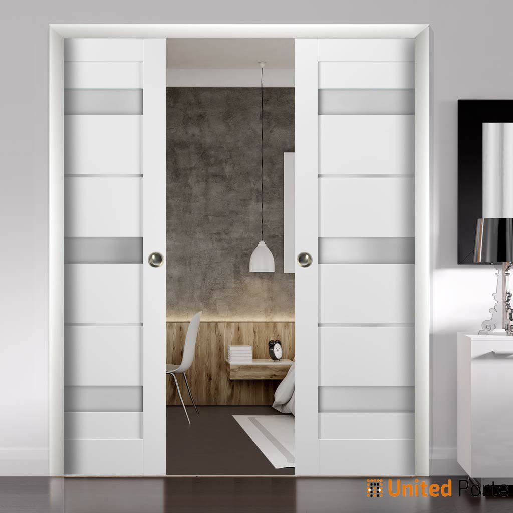 Quadro 4055 White Silk Barn Door Slab with Frosted Opaque Glass
