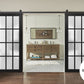 Felicia 3312 Matte Black Double Barn Door with Frosted Glass and Black Rail