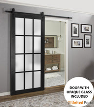 Load image into Gallery viewer, Felicia 3312 Matte Black Barn Door with Frosted Glass and Black Rail