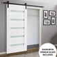 Quadro 4445 White Silk Barn Door with Frosted Glass and Black Rail
