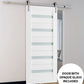 Quadro 4445 White Silk Barn Door with Frosted Glass and Silver Rail