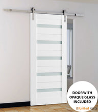 Load image into Gallery viewer, Quadro 4445 White Silk Barn Door with Frosted Glass and Silver Rail