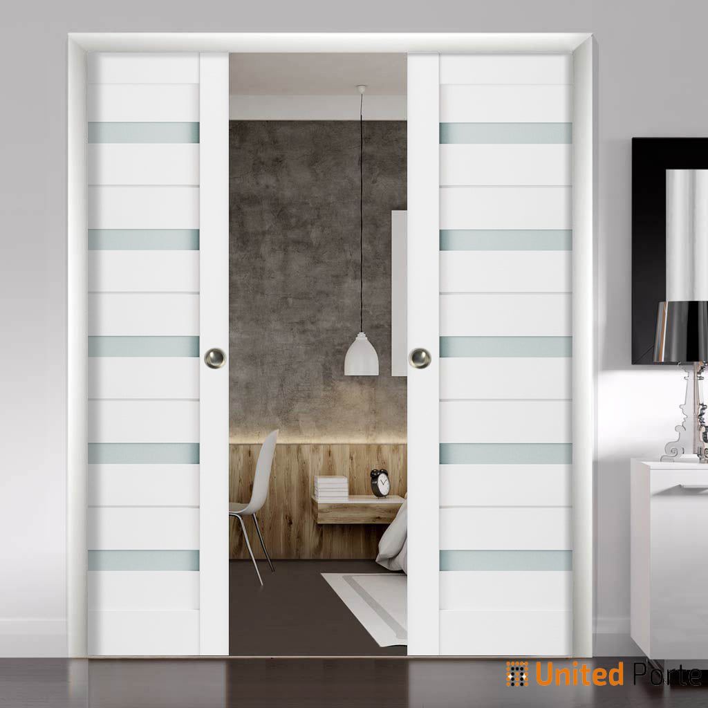 Quadro 4445 White Silk Barn Door Slab with Frosted Glass