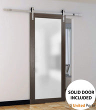 Load image into Gallery viewer, Planum 2102 Chocolate Ash Barn Door with Frosted Glass and Silver Rail