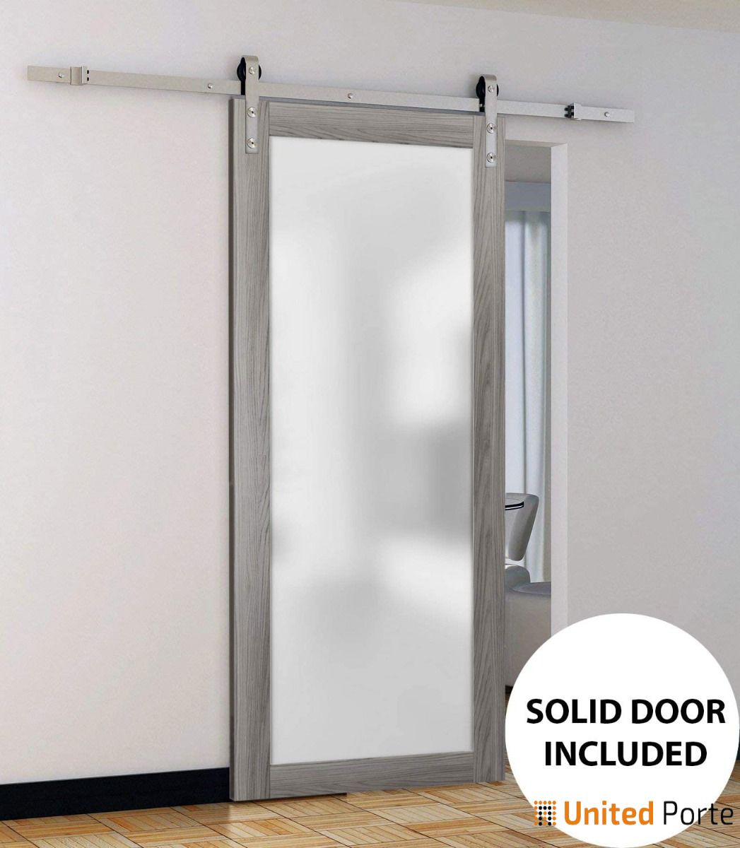 Planum 2102 Ginger Ash Barn Door with Frosted Glass and Silver Rail