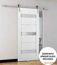 Load image into Gallery viewer, Quadro 4055 White Silk Barn Door with Frosted Opaque Glass and Silver Rail