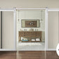 Lucia 2566 White Silk Double Barn Door with Clear Glass and Silver Rail