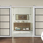 Lucia 2466 White Silk Double Barn Door with Clear Glass and Silver Rail