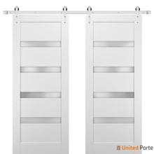 Load image into Gallery viewer, Quadro 4113 White Silk Double Barn Door with Frosted Opaque Glass and Silver Rail