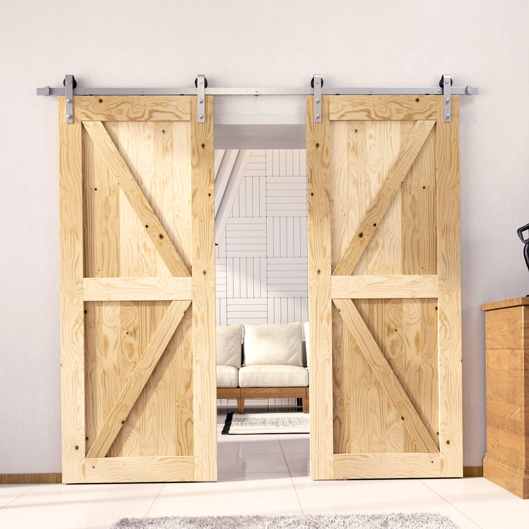 5-in-1 Double Barn Door with Non-Bypass Installation Hardware Kit (Brushed Nickel)