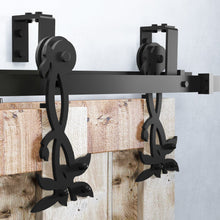 Load image into Gallery viewer, Double Track U-Shape Bypass Sliding Barn Door Hardware Kit - Flower Design Roller