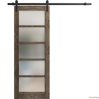 Quadro 4002 Cognac Oak Barn Door with Frosted Glass and Black Rail