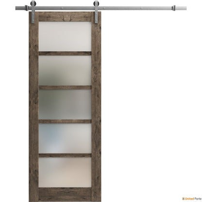 Quadro 4002 Cognac Oak Barn Door with Frosted Glass and Silver Rail