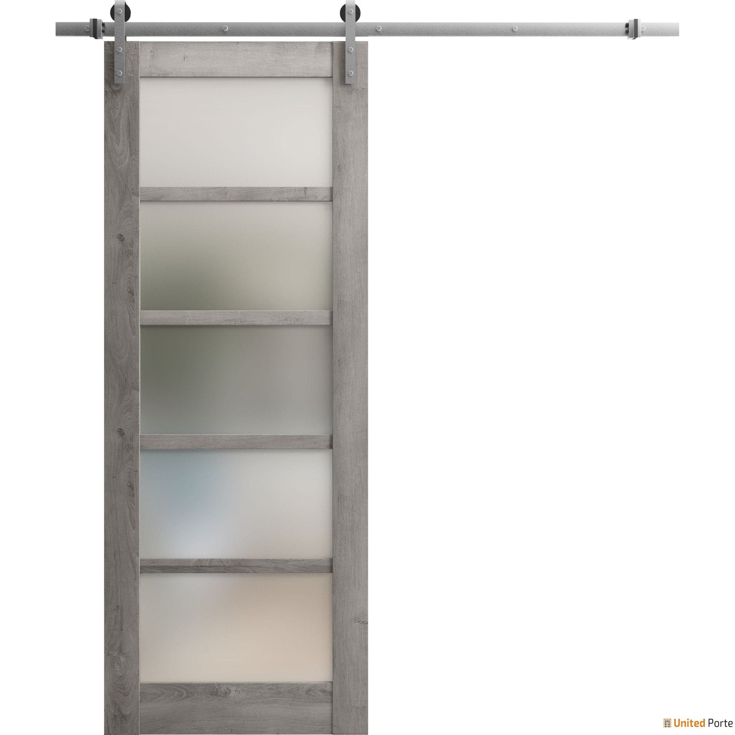 Quadro 4002 Nebraska Grey Barn Door with Frosted Glass and Silver Rail