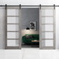 Quadro 4002 Nebraska Grey Double Barn Door with Frosted Glass and Black Rail