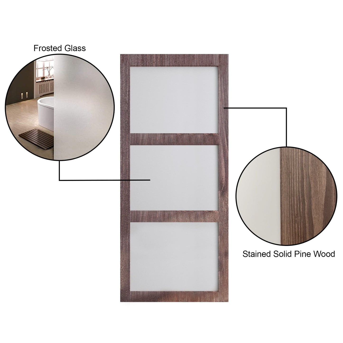 Assembled Wood/Frosted Glass Finished Barn Door 36"W*84"H Without Installation Hardware kit