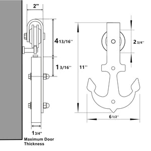 Non-Bypass Sliding Barn Door Hardware Kit - Anchor Design Roller