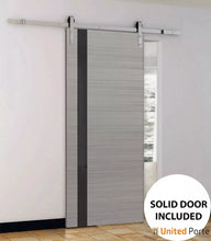 Load image into Gallery viewer, Planum 0440 Grey Ash Barn Door with Black Glass and Silver Finish Rail
