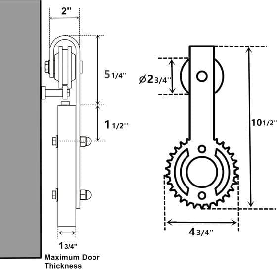 Non-Bypass Sliding Barn Door Hardware Kit - Gear Design Roller