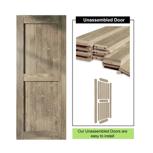 Finished & Unassembled Single Barn Door with Non-Bypass Brushed Nickel Installation Hardware Kit (H Design)