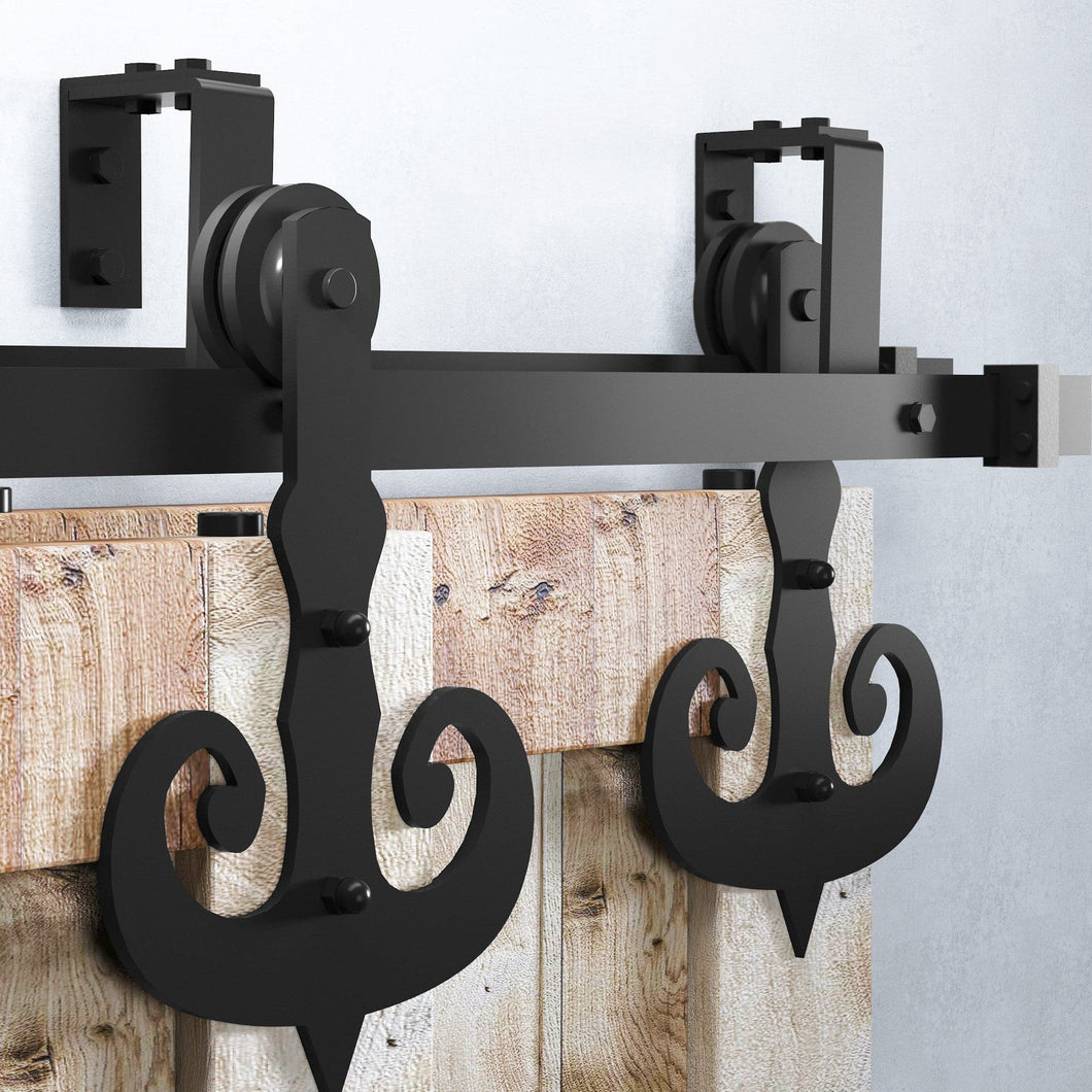 Double Track U-Shape Bypass Sliding Barn Door Hardware Kit - Mustache Design Roller