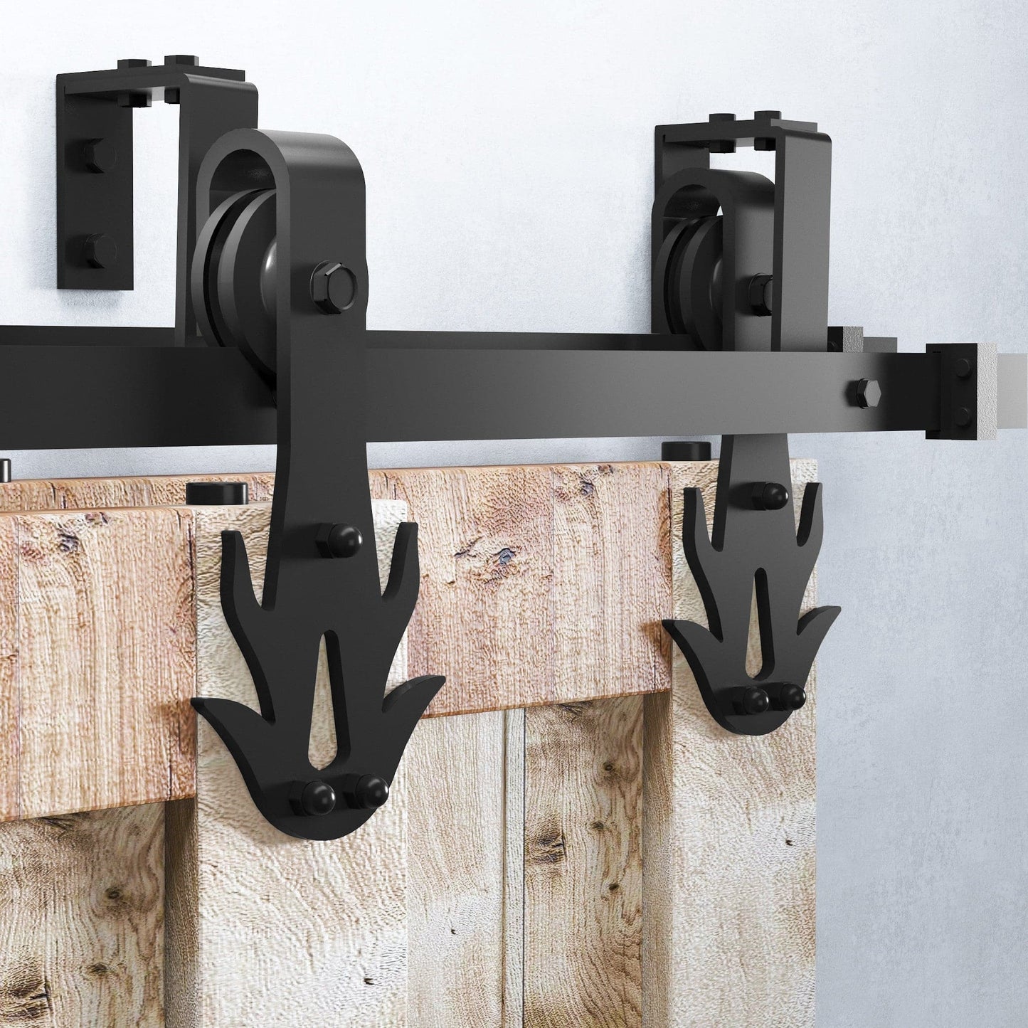 Double Track U-Shape Bypass Sliding Barn Door Hardware Kit - Flame Design Roller