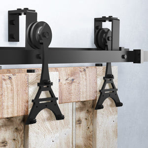 Double Track U-Shape Bypass Sliding Barn Door Hardware Kit - Eiffel Design Roller