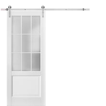 Load image into Gallery viewer, Felicia 3309 Matte White Barn Door with 9 Lites Frosted Glass and Stainless Rail