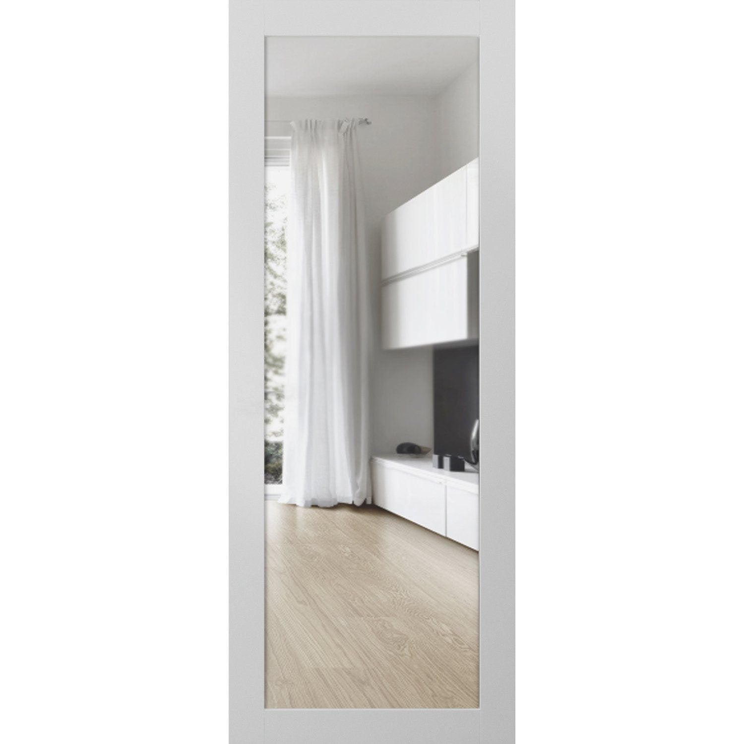 Lucia 2166 White Silk Barn Door Slab with Clear Glass