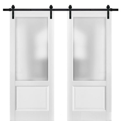 Lucia 22 White Silk Double Barn Door with Frosted Glass | Black Rail