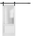 Lucia 22 White Silk Barn Door with Frosted Glass and Black Rail