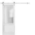 Lucia 22 White Silk Barn Door with Frosted Glass and Stainless Rail